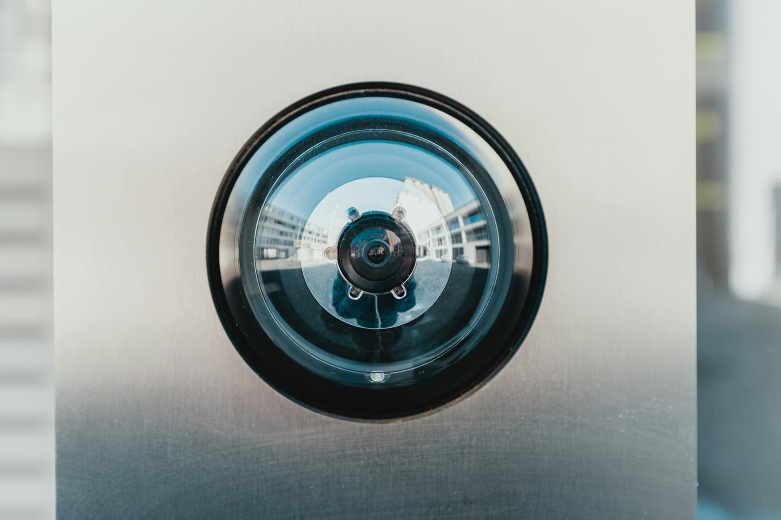 Close-up of a door camera lens
