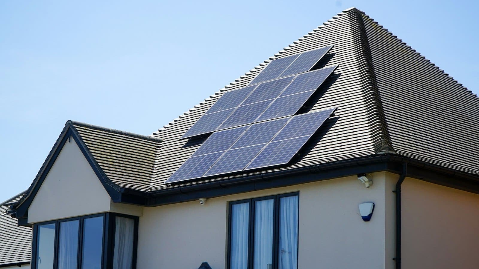 House roof fitted with solar panels