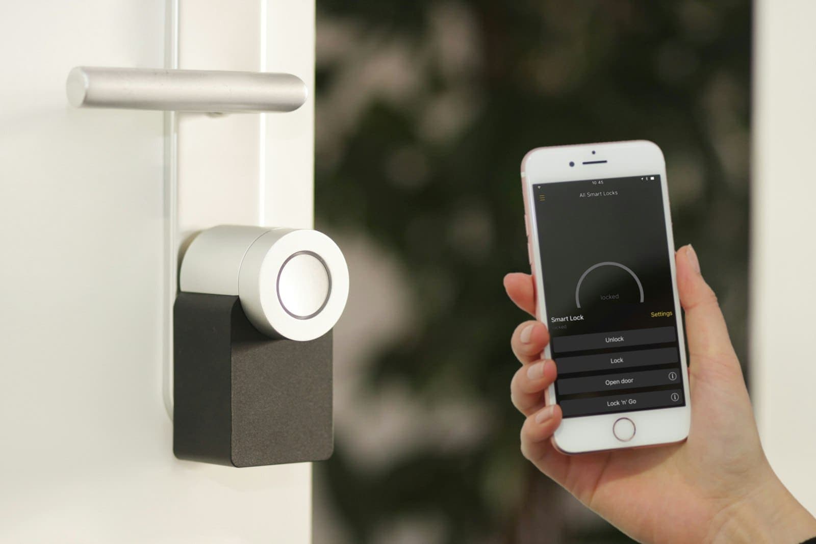 Smart door lock being opened from a smartphone app